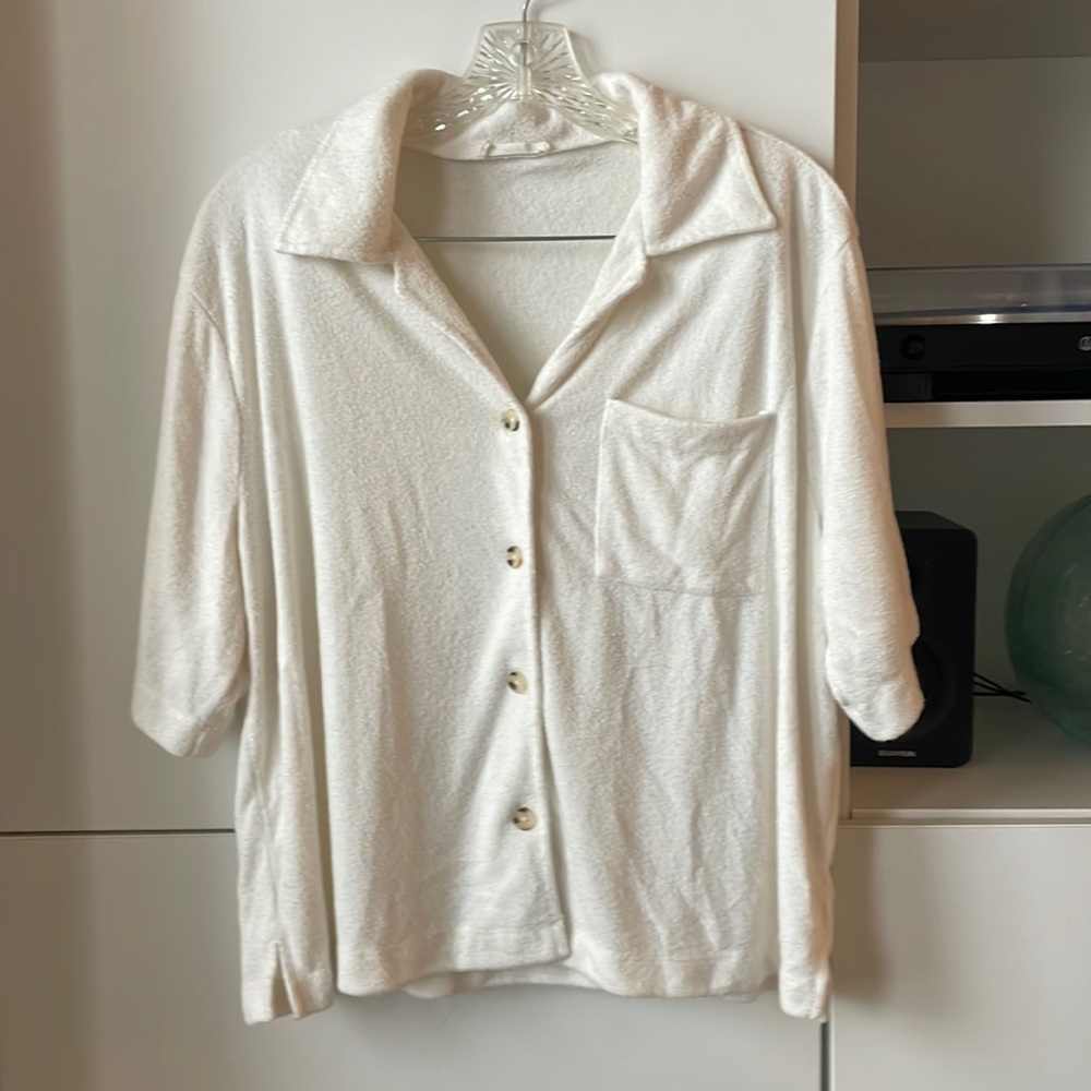 Terry cloth short sleeve button down